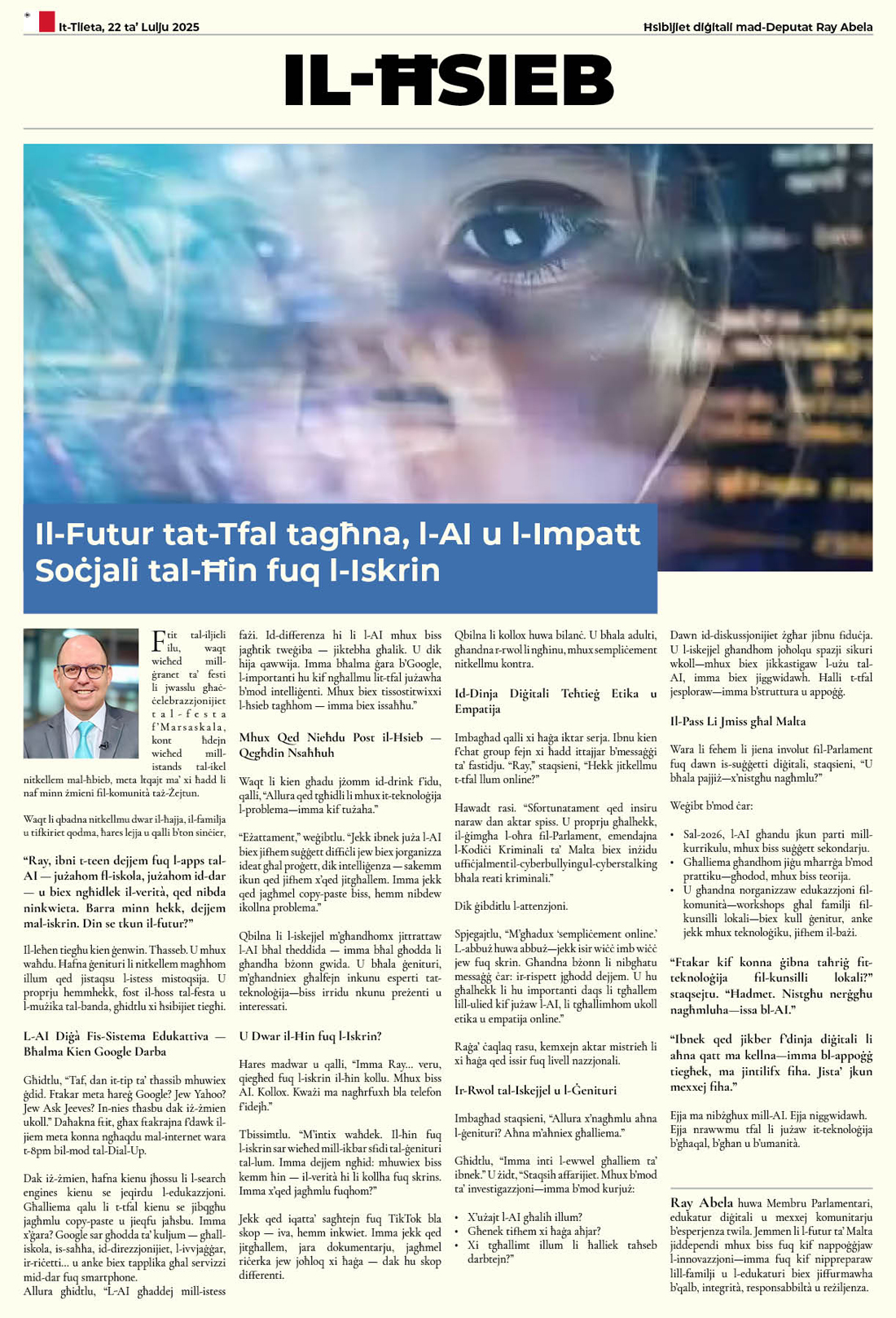 Ray Abela — article excerpt, il-Ħsieb, July 22, 2025
